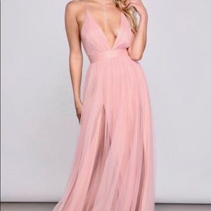 Pleated Tulle Formal Dress - Mauve